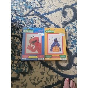 Sesame‎ Street Vintage 90'S Janlynn Cross Stitch Framed 5x7 st/2  Cookie Elmo